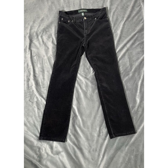 Lauren Ralph Lauren Pants Womens 4 Black Corduroy Straight Leg Mid Rise Petite - Picture 3 of 12